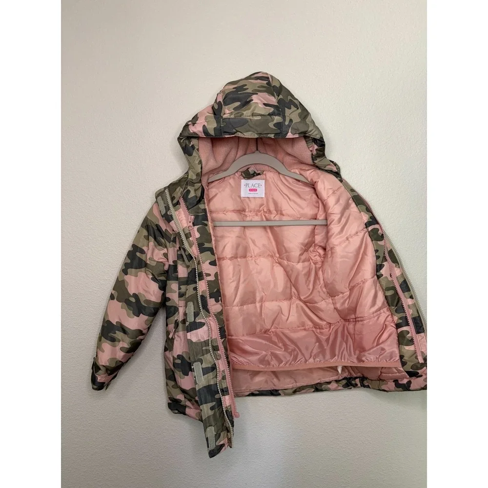 The Children's Place Girl's Ski Jacket Snow Pants Small 5/6 Pink Camo Set